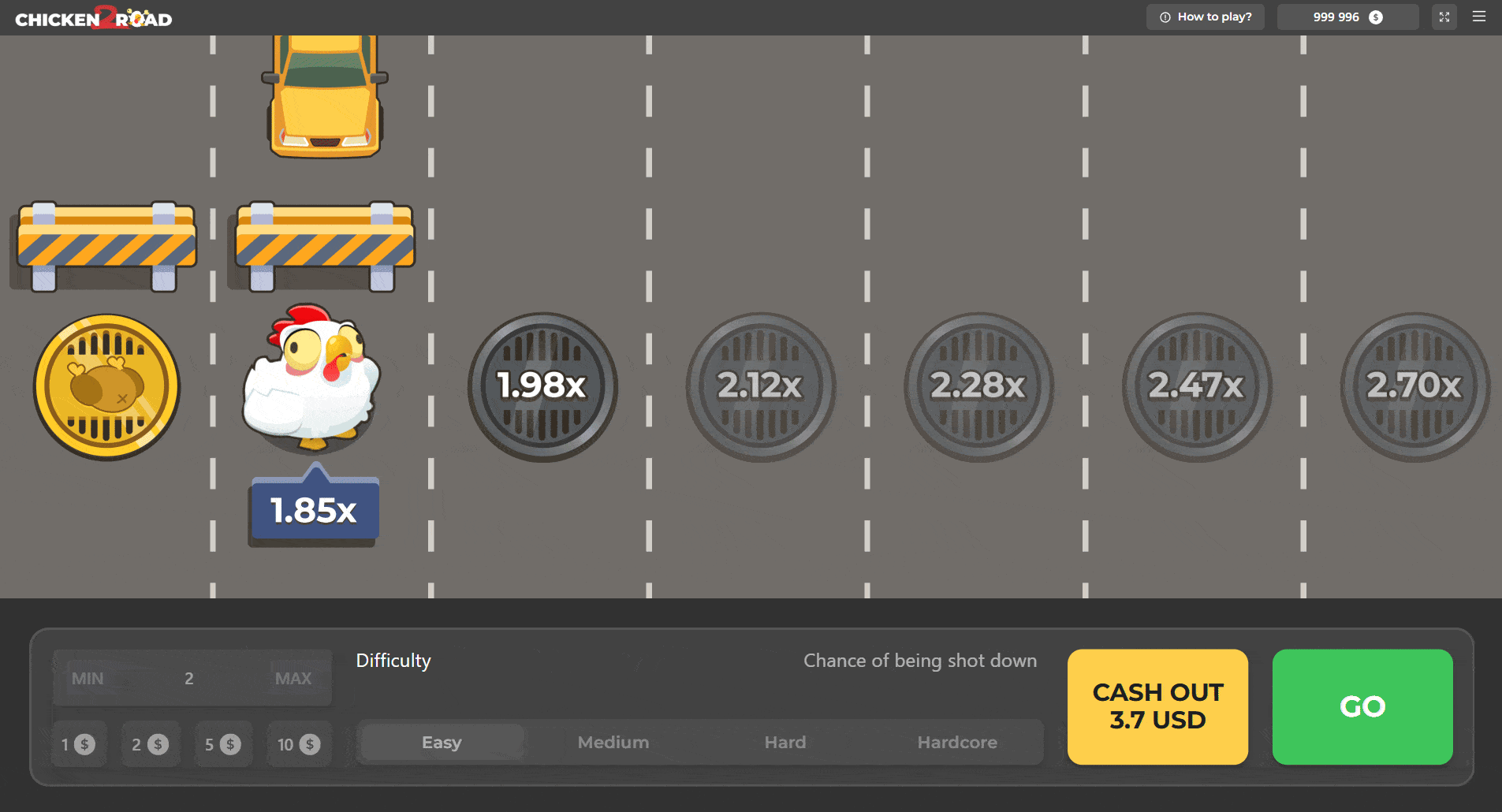 Chicken Road 2 gameplay screenshot — multiplier x2.50